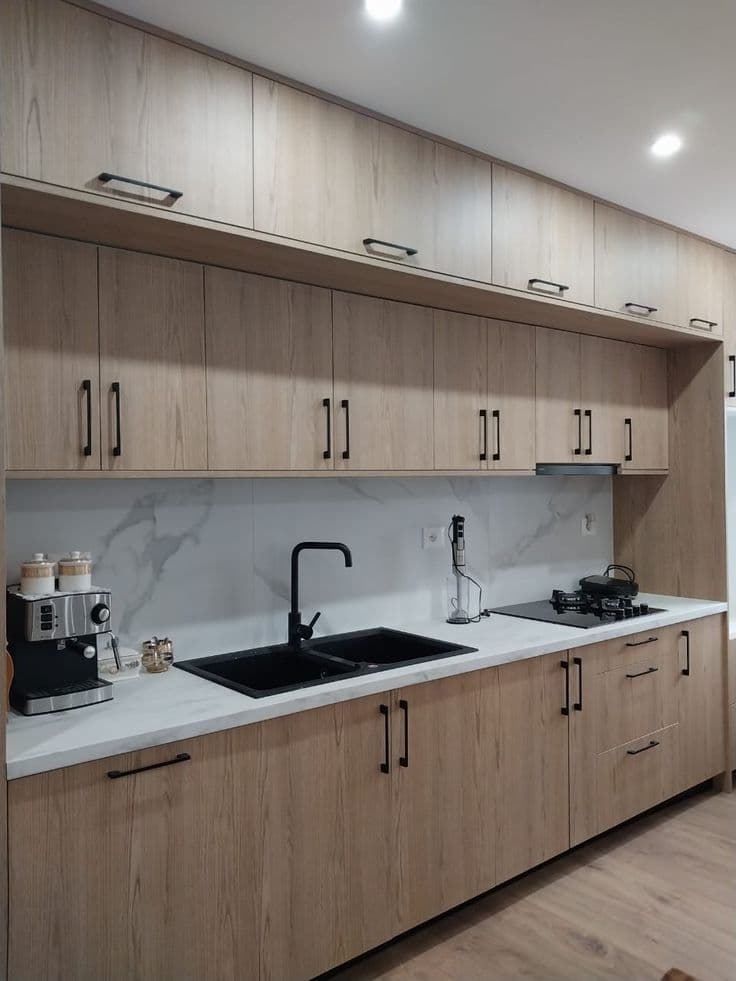 Modern Natural Wood Grain Kitchen Cabinet